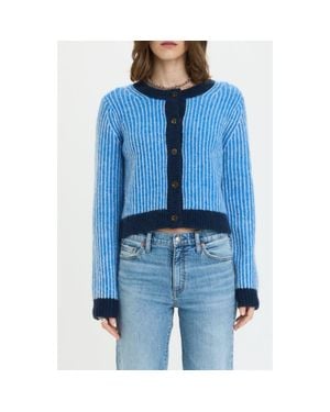 DAZE Muse Rib Knit Button Front Sweater - Blue
