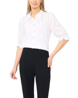 Halogen® Sheer Stripe Puff Sleeve Button-Up Shirt - White