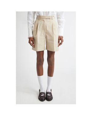Thom Browne High Waist Double Pleat Shorts - Natural