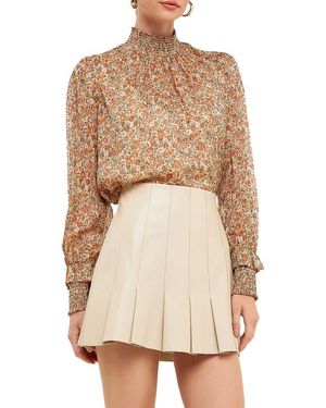 Endless Rose Floral Stripe Long Sleeve Chiffon Blouse - Natural