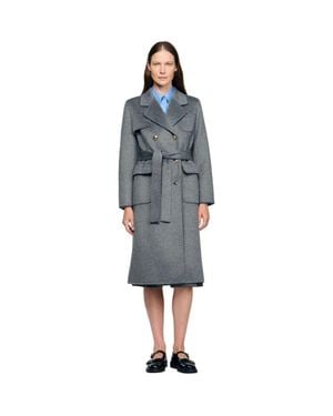 Sandro Double-Faced Check Coat - Gray
