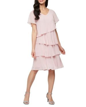 Sl Fashions Beaded Tiered Chiffon Dress - Pink