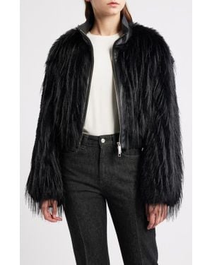 BOSS Cecool Faux Leather & Faux Fur Crop Jacket - Black