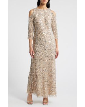 chanel beaded dress CHANEL Off Shoulder Sequin Bustier Satin Prom & Formal Dress Rose Gold / 6 USA