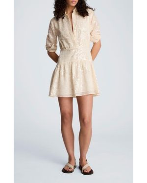 Kenneth Cole Sequin Flare Long Sleeve Mini Shirtdress - Natural