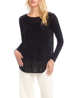 Karen Kane Spot Velvet Burnout Shirttail Top - Black