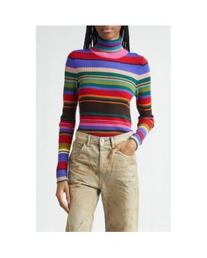 Acne Studios Stripe Rib Wool Turtleneck Sweater - Red