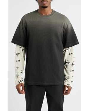 Saint Studio Ispica Long Sleeve Cotton Layered Look T-Shirt - Black