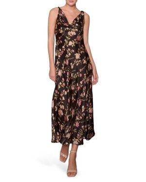 MELLODAY Print Satin Dress - Brown