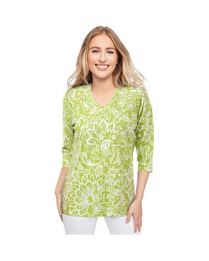 Jessica London Stretch Cotton V-Neck Tee - Green