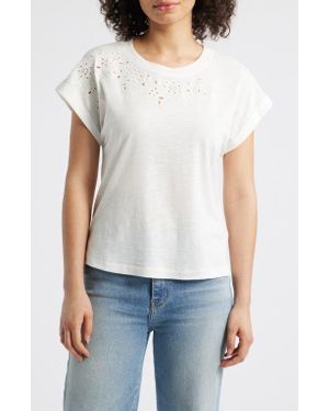 Wit & Wisdom Embroidered Eyelet Cap Sleeve T-Shirt - White