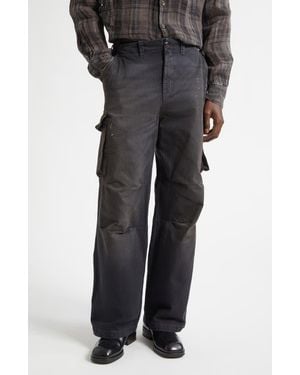 Our Legacy Mount Paint Splattered Cotton Herringbone Cargo Pants - Blue