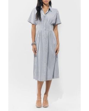 Adelyn Rae Audrey Stripe Cotton Blend Shirtdress - Blue