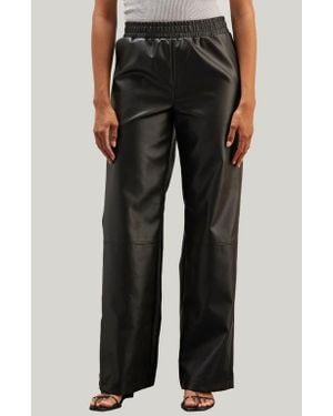 Crescent Faux Leather Straight Leg Pants - Black