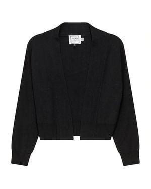Milano Italy Cropped Knit Open Front Long Sleeve Cardigan - Black