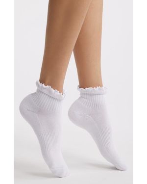Stems Ruffle Cotton Blend Quarter Socks - White