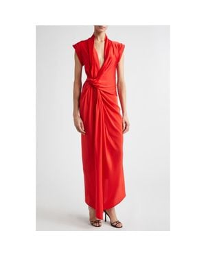 Victoria Beckham Asymmetric Twist Detail Silk Dress - Red