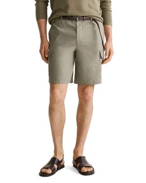 Mango Linen Cargo Bermuda Shorts - Natural