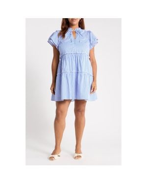 Sugarlips Sherah Tiered Stripe Cotton Dress - Blue
