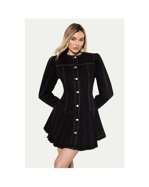 MissPap Premium Denim Balloon Sleeve Dress - Black