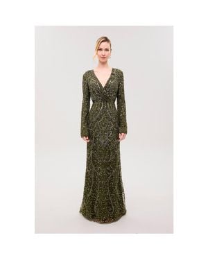 Beauut Embellished Sequin Abstract Gown - Green