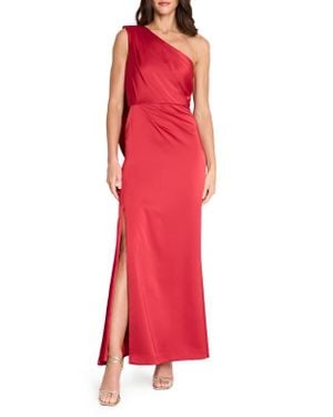 Tahari Draped One-Shoulder Gown - Red