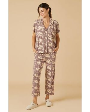 Softies Soft Sleep Caftan Top And Cropped Pant Pajama Set - Natural