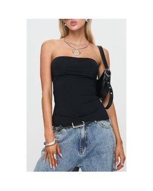 Princess Polly Strutter Foldover Side Slit Strapless Top - Black