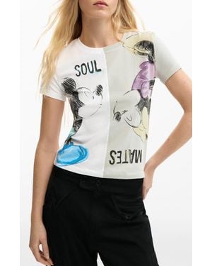 Desigual Mickey & Minnie Mouse Paneled Graphic T-Shirt - Gray