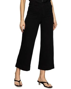 Sanctuary Soft Marine High Waist Wide Leg Crop Cotton Pants - Black
