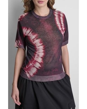 DKNY Tie Dye Short Sleeve Cotton Blend Sweater - Red