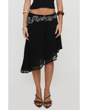 Princess Polly Pappilion Embroidered Asymmetric Chiffon Skirt - Black