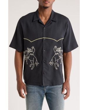 PacSun Western Weave Short Sleeve Cotton Graphic Button-Up Shirt - Blue