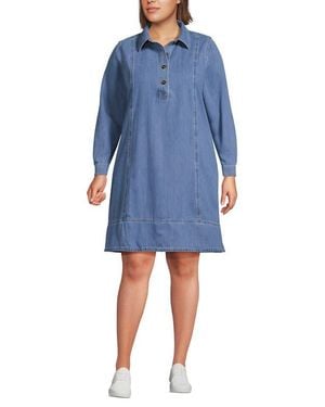 Lands' End Plus Size Light Weight Denim Popover - Blue