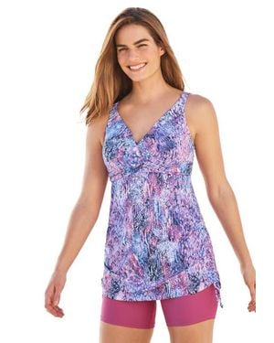 Swim 365 Longer Length Side Tie Tankini Top - Purple