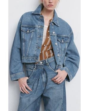 Mango Oversize Crop Denim Jacket - Blue