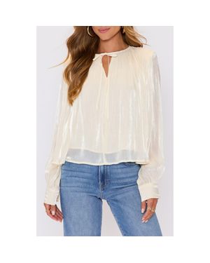 Vici Collection Remi Metallic Long Sleeve Woven Top - White