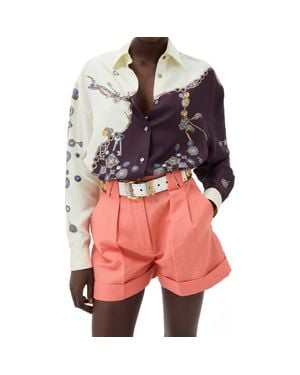 Versace Stolen Jewels Trompe L'Oeil Print Silk Twill Button-Up Shirt - Red
