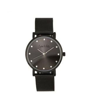 Sophie & Freda Sophie & Freda Savannah Mesh Bracelet Watch W/Swarovski Crystals - Black