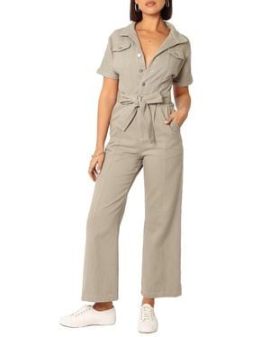 Petal & Pup Demi Tie Waist Straight Leg Twill Jumpsuit - Natural