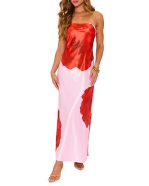 Vici Collection Bolden Strapless Satin Maxi Dress - Red
