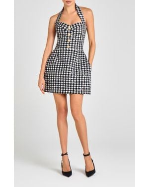 Nadine Merabi Metallic Tweed Halter Neck Cocktail Minidress - Black