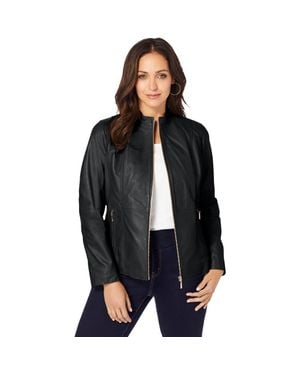 Jessica London Zip Front Leather Jacket - Black
