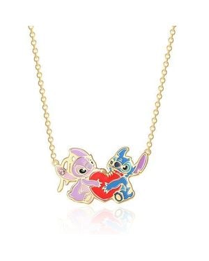 Disney Plated Stitch And Angel Enamel Heart Necklace - Metallic
