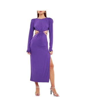 Grey Lab Cutout Waist Long Sleeve Cotton Dress - Purple