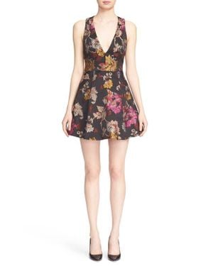 Alice + Olivia 'Mollie' Floral Print Cutaway Back Fit & Flare Dress - Red
