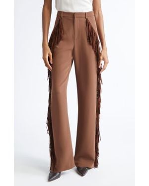 Cinq À Sept Fringe Trim Straight Leg Pants - Brown