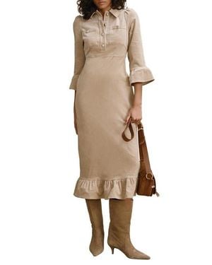 Mint Velvet Corduroy Midi Dress - Natural