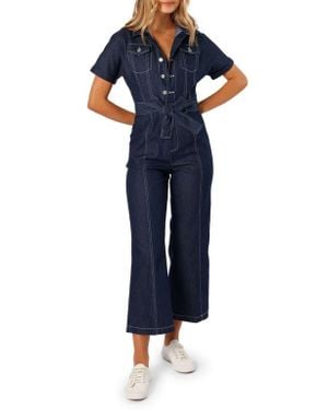 Petal & Pup Short Sleeve Denim Jumpsuit - Blue