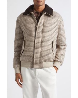 Eleventy Wool Blend Bomber Jacket With Genuine Shearling Collar - Brown